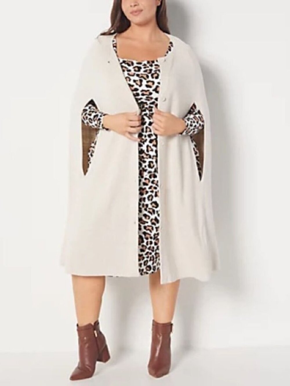 Girl With Curves Button Front Cape Cardigan